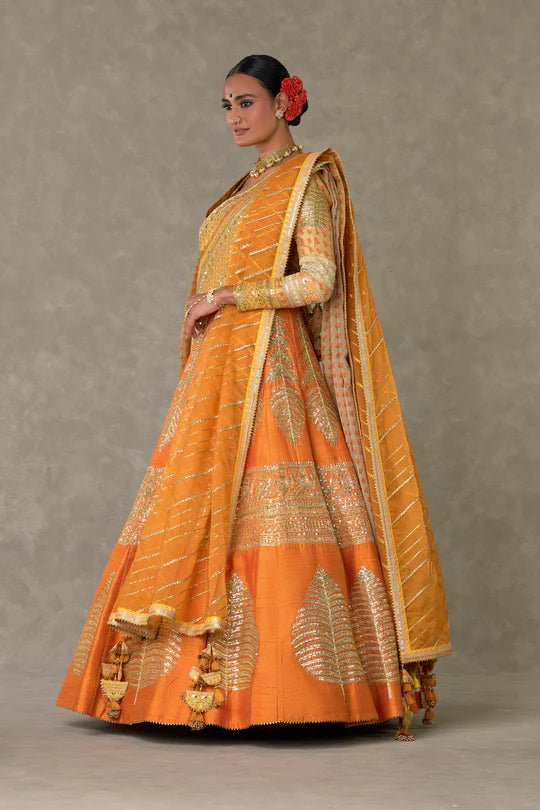 Rust Paan-Patti Lehenga