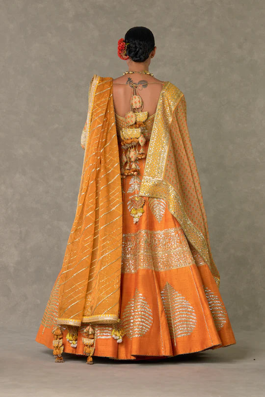 Rust Paan-Patti Lehenga