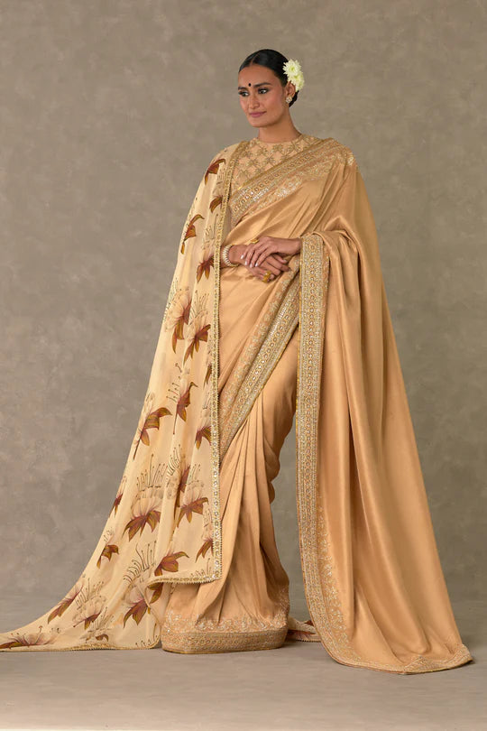 Beige Madakal-Chidiya Saree With Dupatta