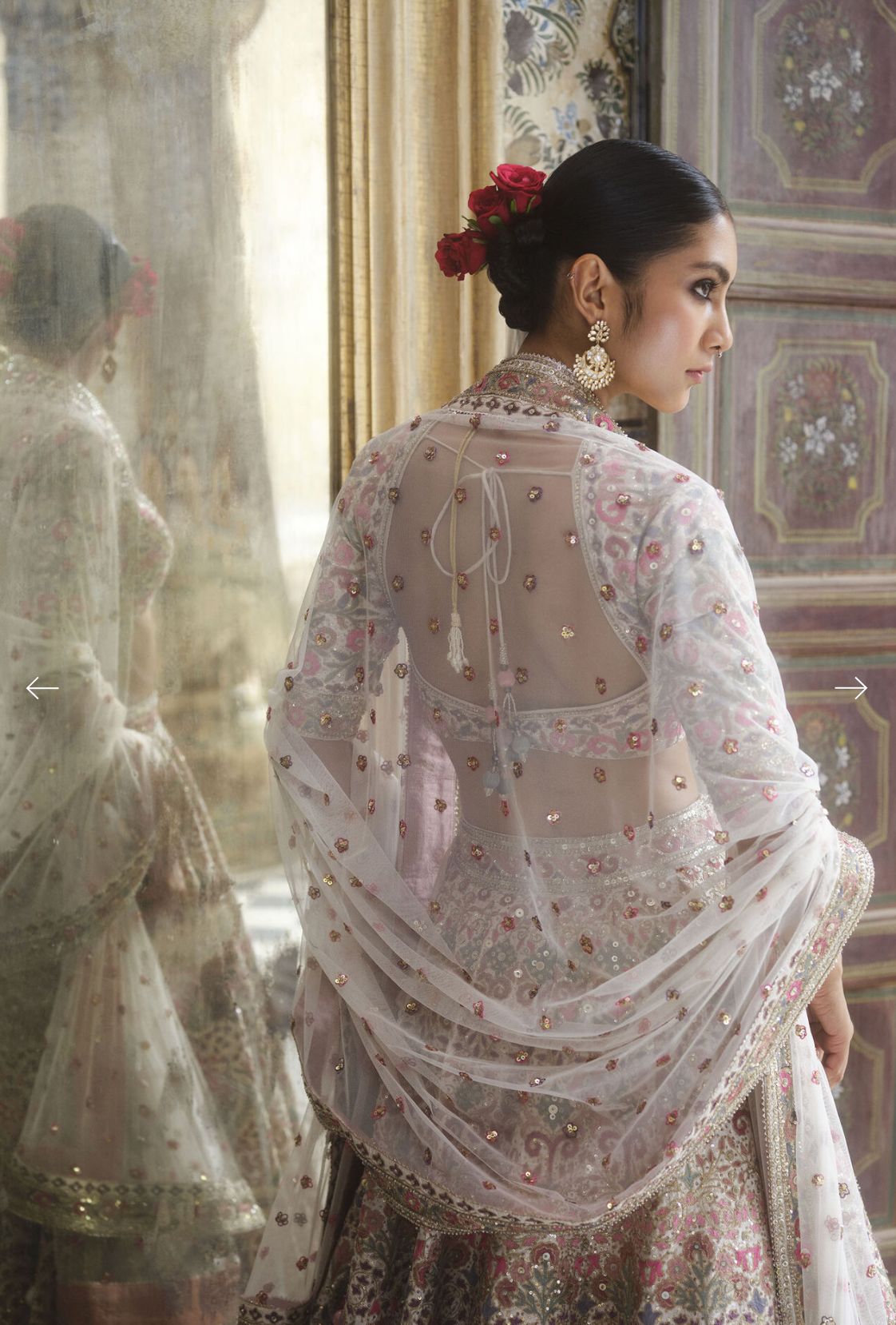 Tridha Embroidered Zardozi Silk Lehenga Set - Cream