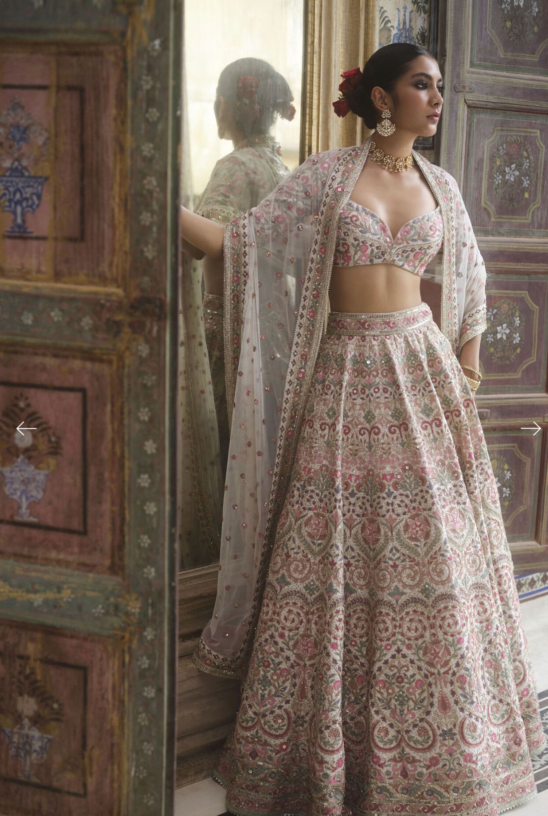 Tridha Embroidered Zardozi Silk Lehenga Set - Cream