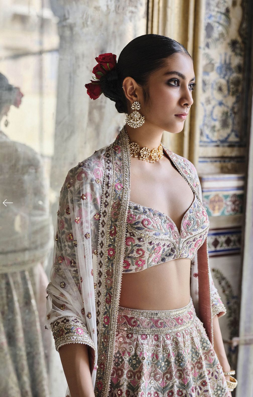 Tridha Embroidered Zardozi Silk Lehenga Set - Cream
