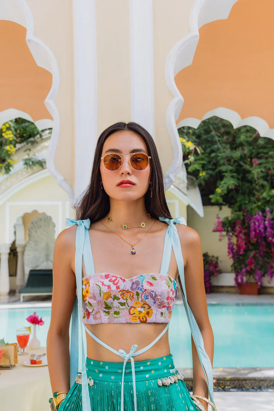 WATERMELON GREEN BANDHINI AND BOW