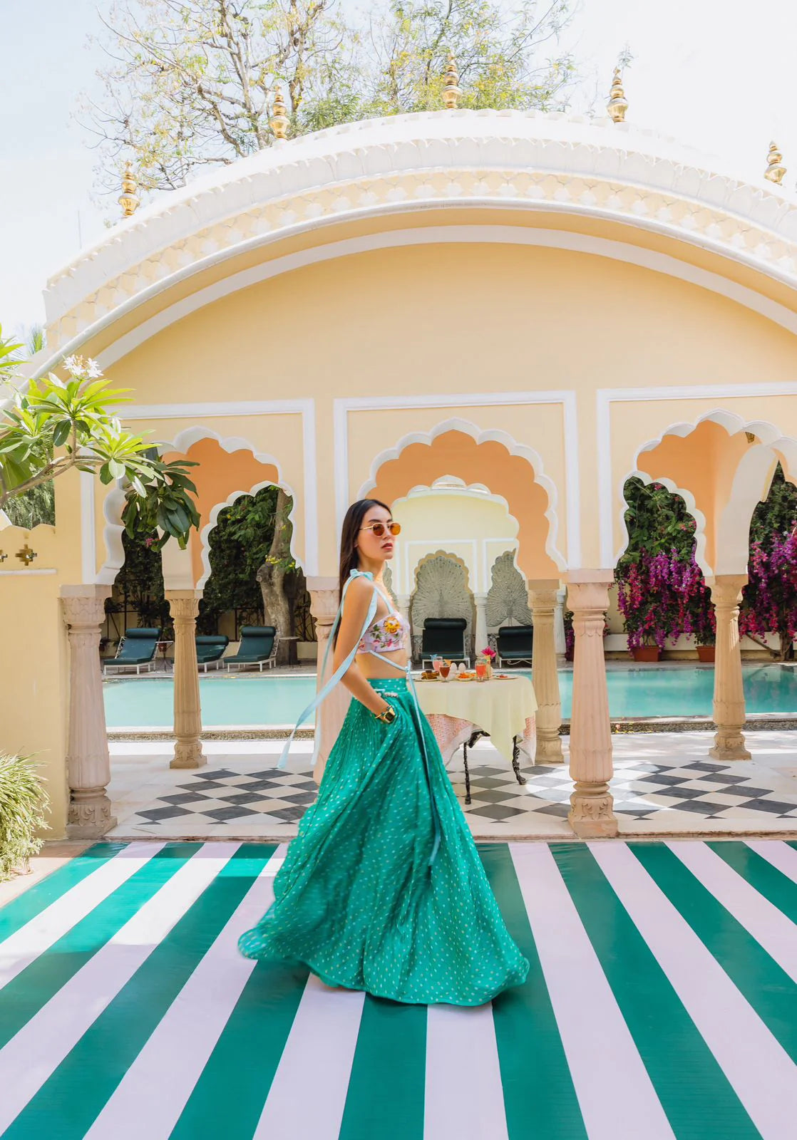 WATERMELON GREEN BANDHINI AND BOW