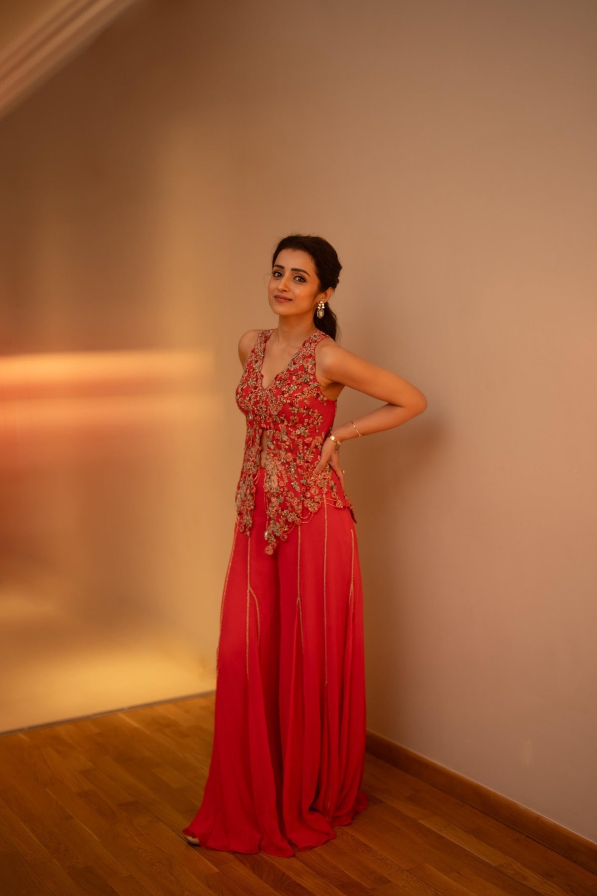 Dolly J Trisha Krishnan in humaira Chiffon Jacket and Sharara Set Custom