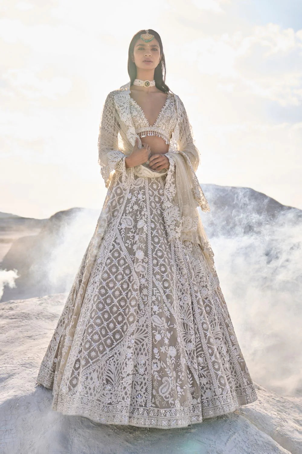 Nude Cream Dori Abstract Lehenga