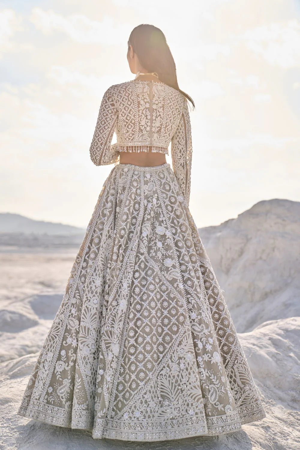 Nude Cream Dori Abstract Lehenga