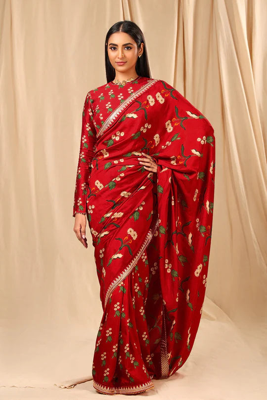 Red Spring Blossom Saree