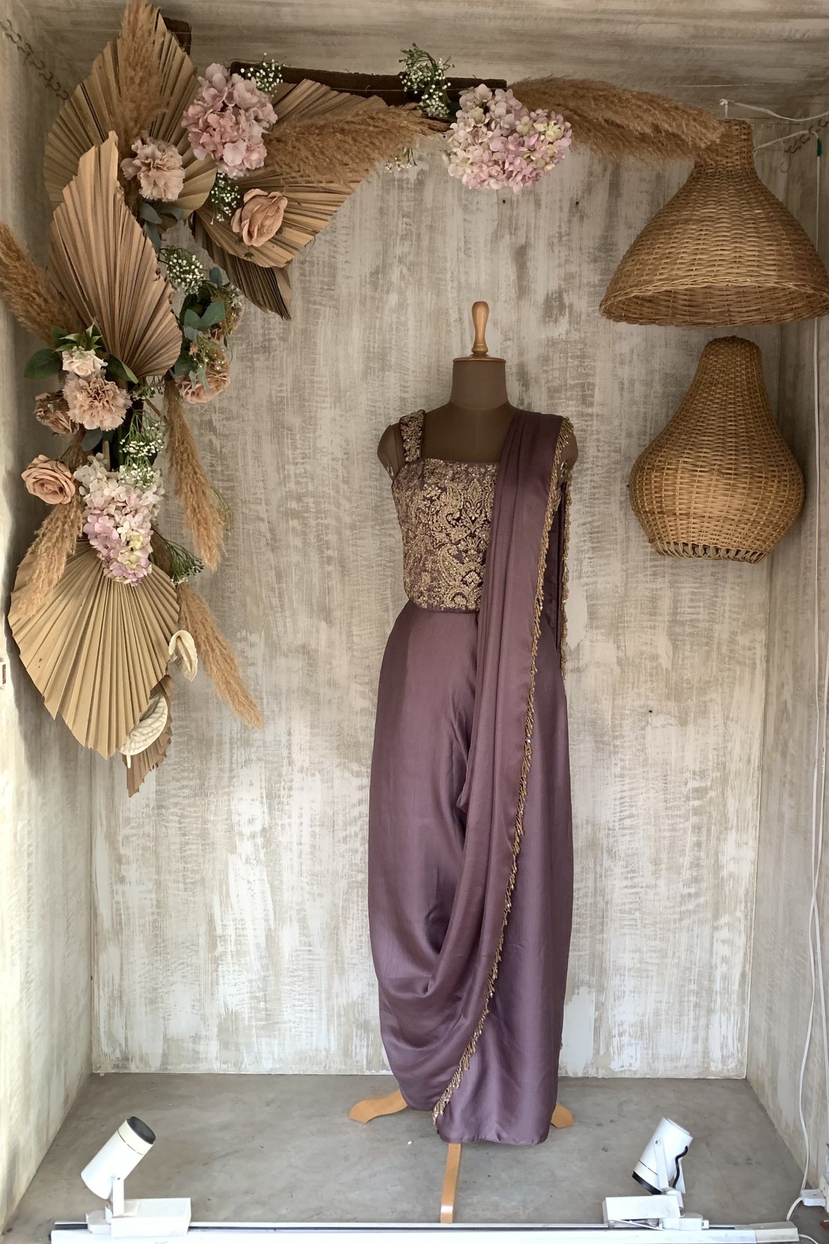 Grey Purple Slit Saree - Ready to ship