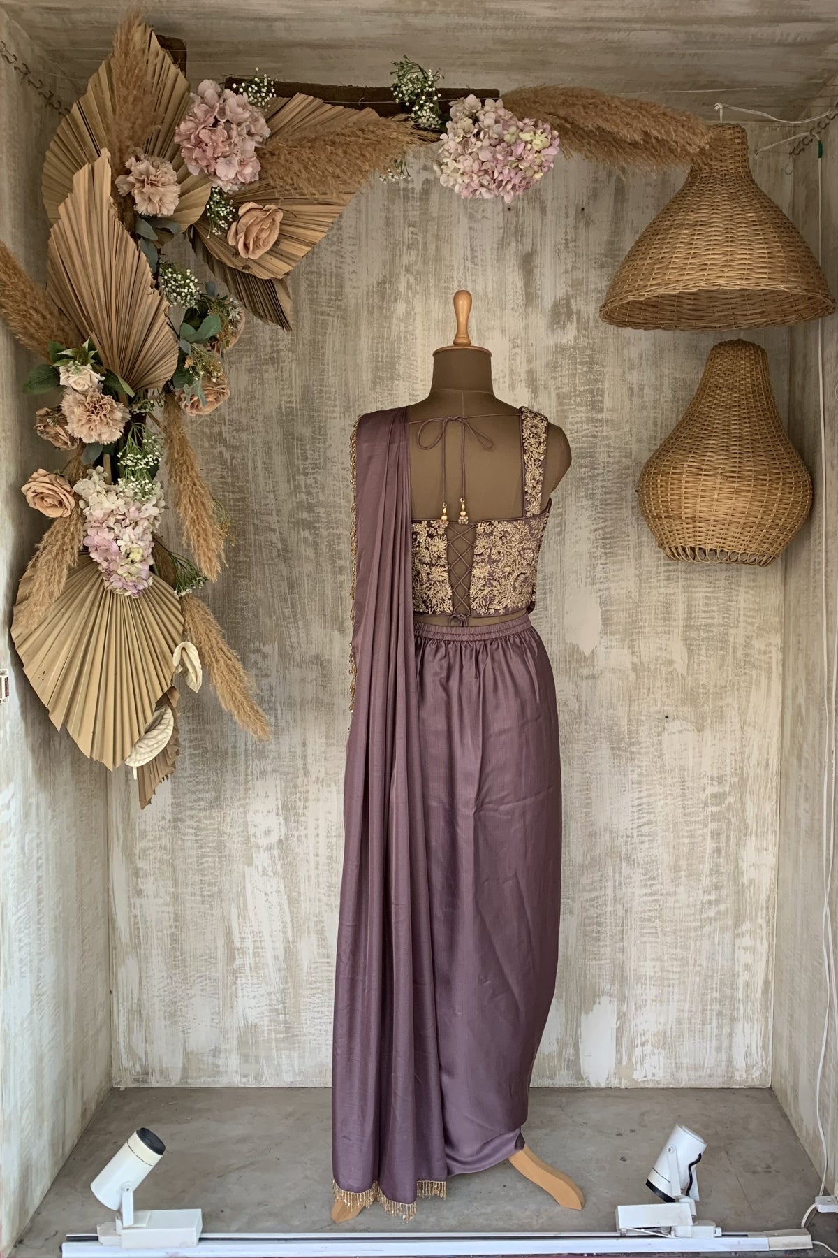 Grey Purple Slit Saree - Ready to ship