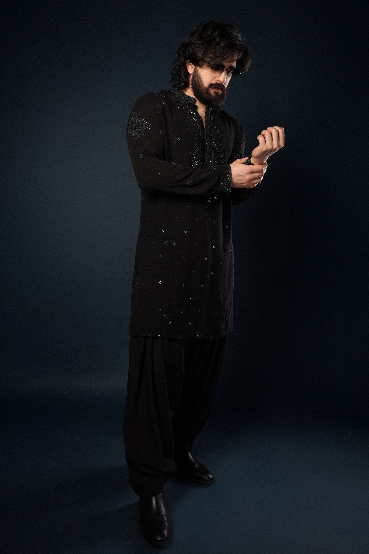 Akhil in Black Ember Kurta & Patiala