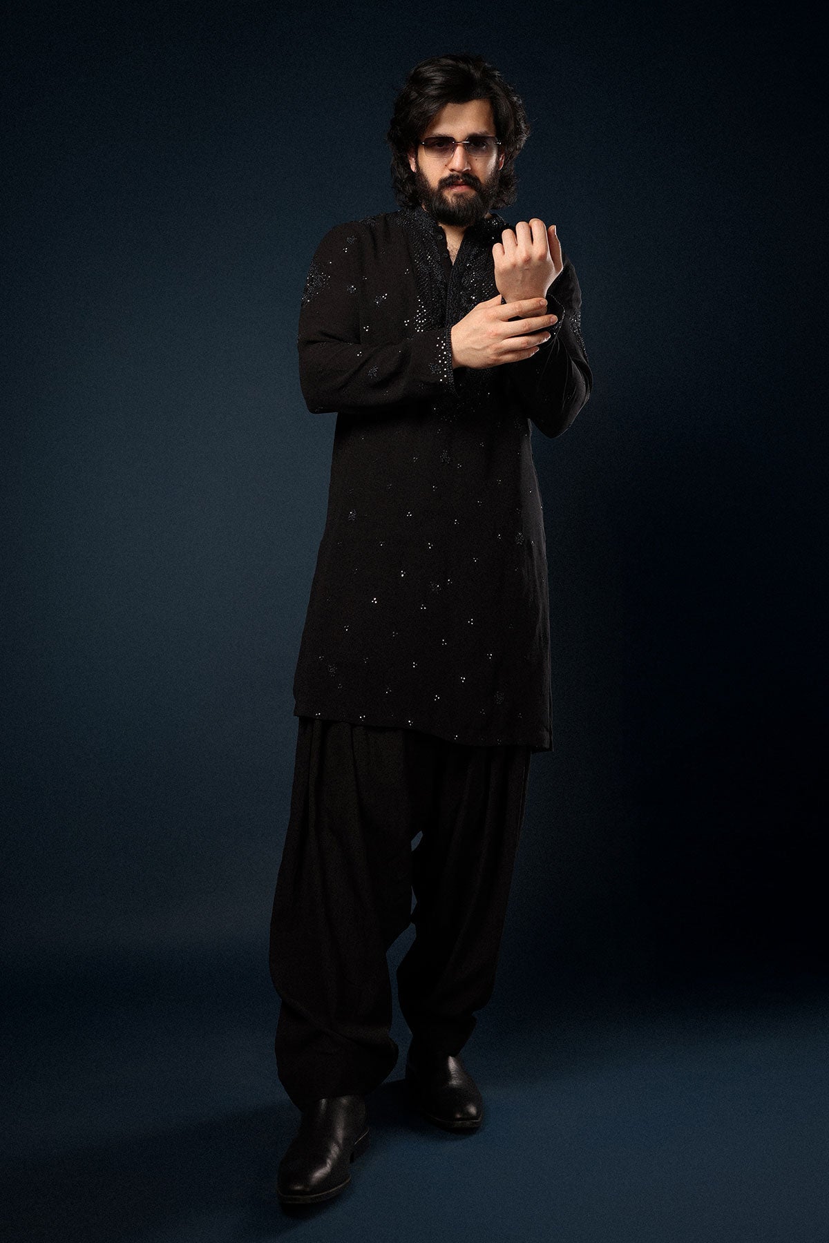 Akhil in Black Ember Kurta & Patiala