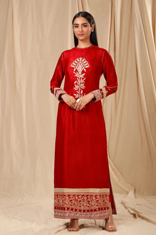 Red Spring Blossom Kurta