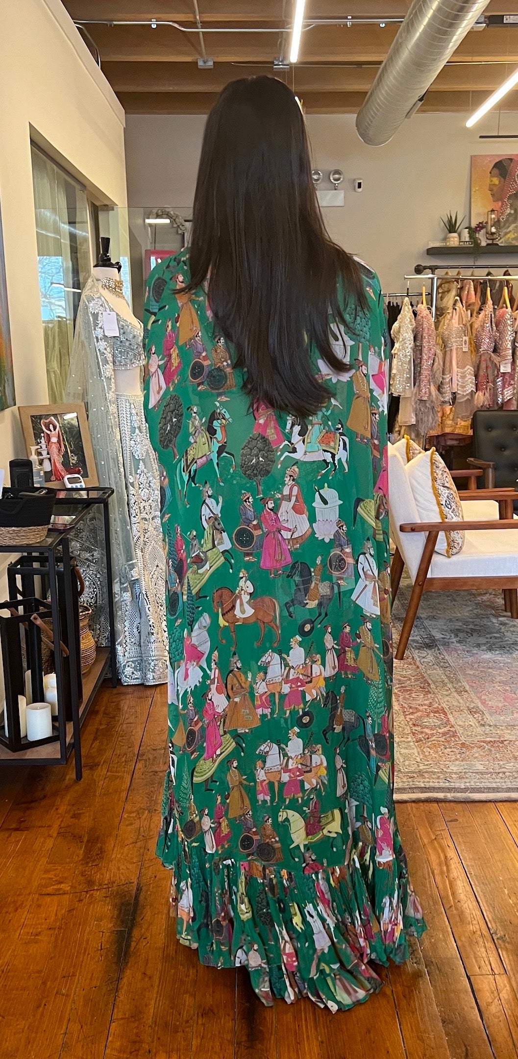 Green Printed Cape Skirt Set