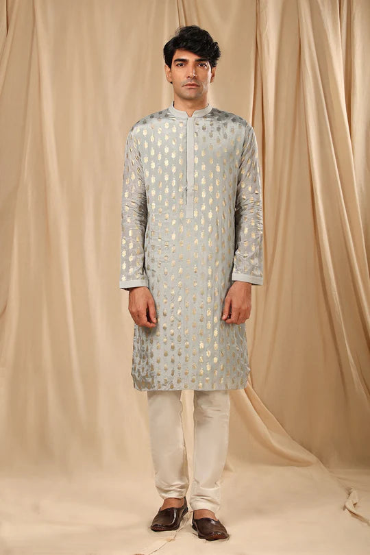 Grey Teardrop Kurta With Pants