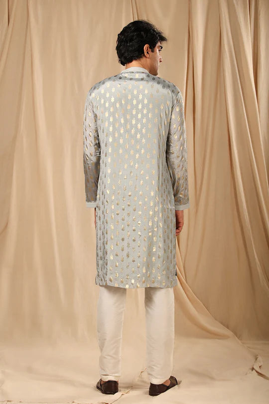 Grey Teardrop Kurta With Pants