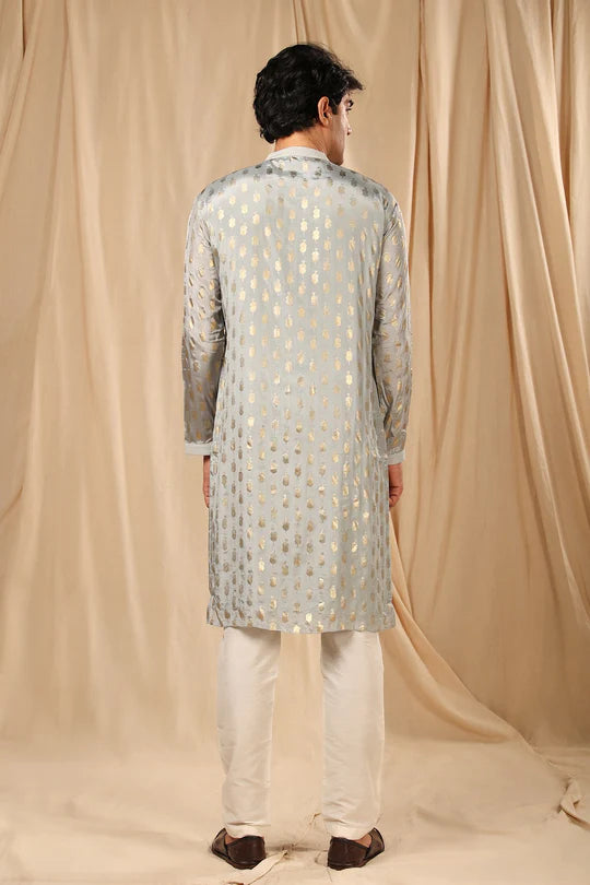 Grey Teardrop Kurta With Pants