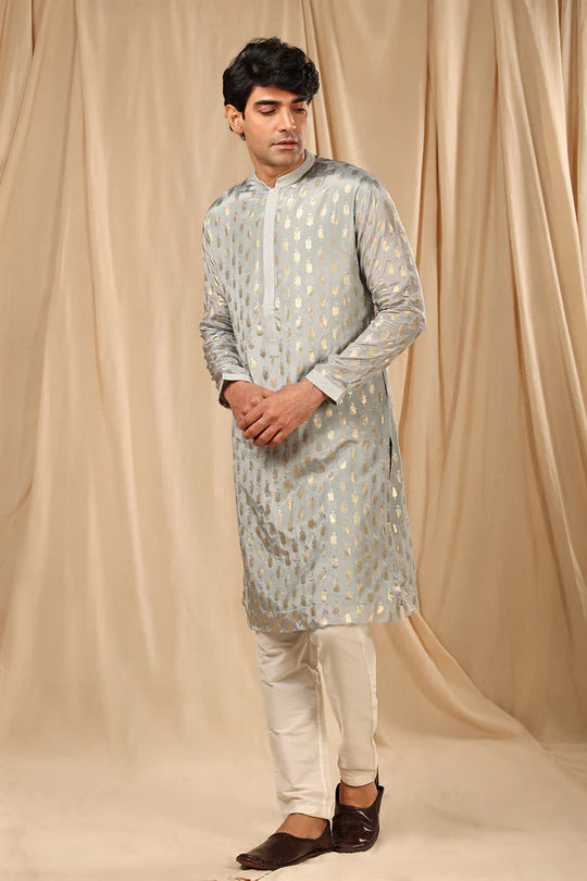 Grey Teardrop Kurta With Pants