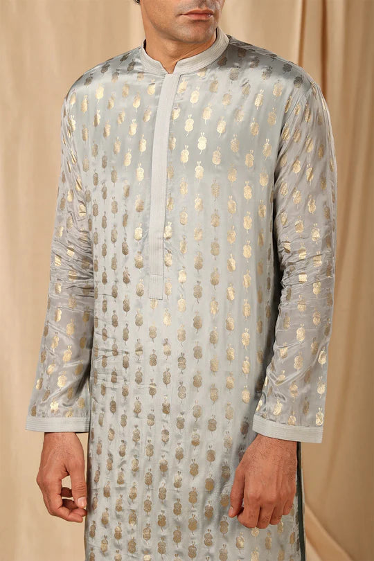 Grey Teardrop Kurta With Pants