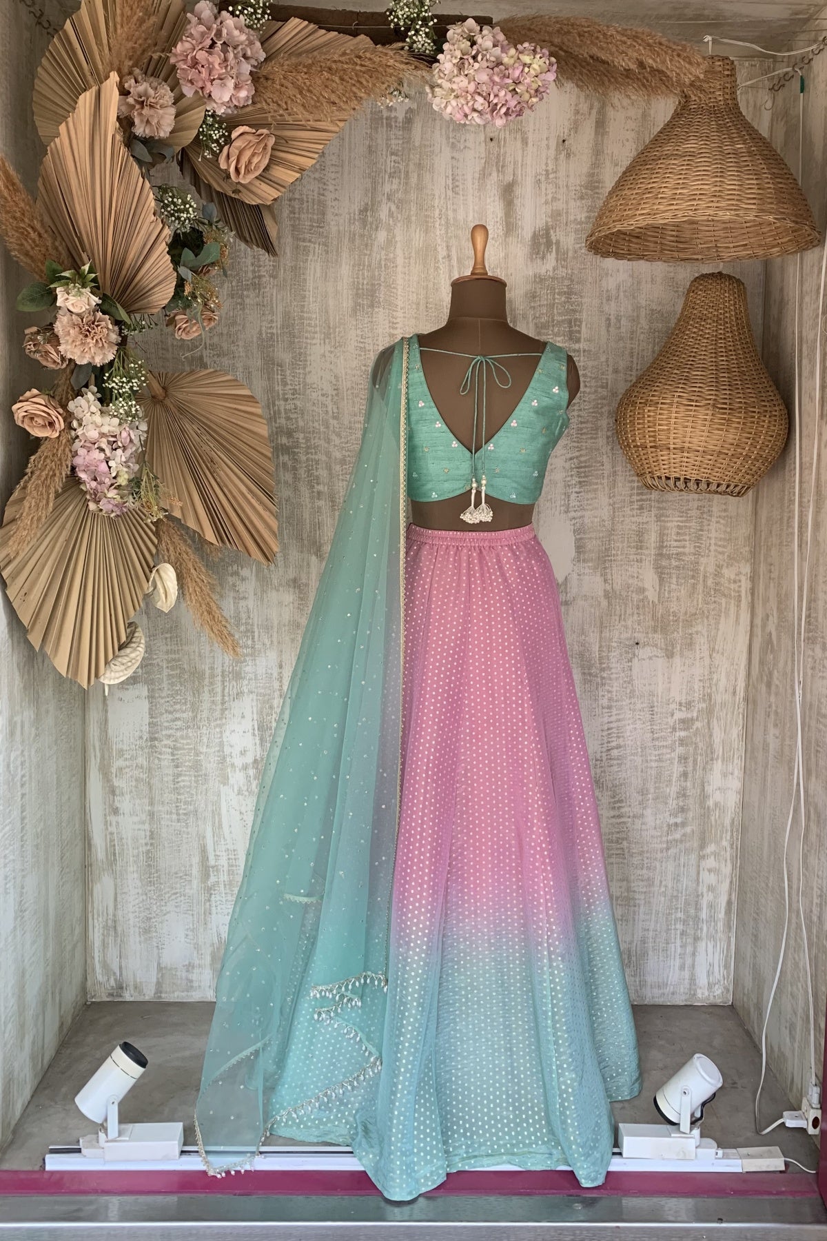Pink Green Haseen Lehenga Set - Ready to ship