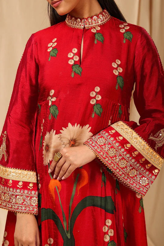 Red Spring Blossom Culotte Set