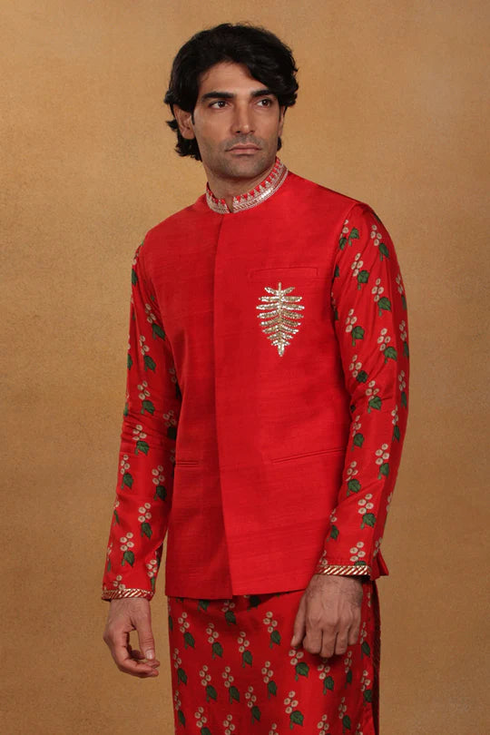 Red Embroidered Bandi