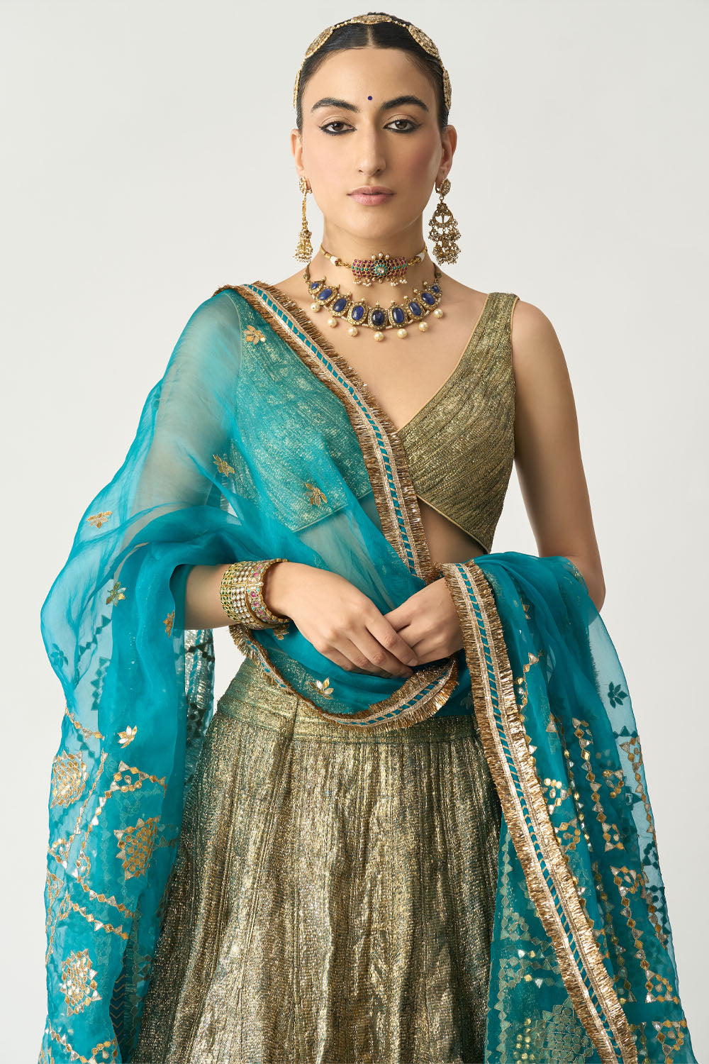Ferhia Dupatta Ferozi Lehenga Set