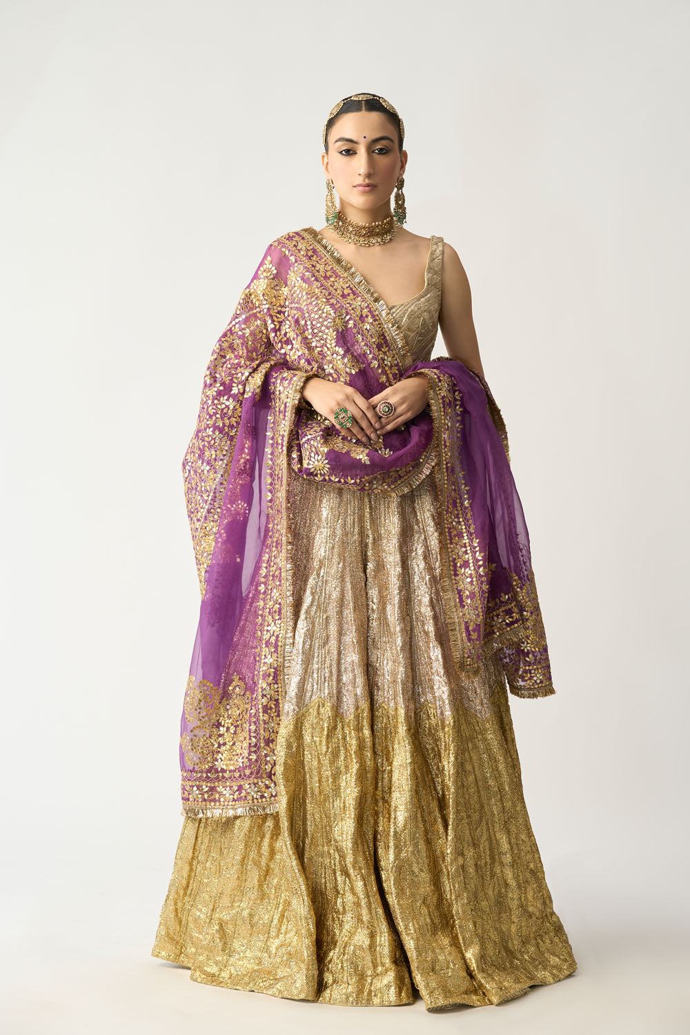 Bengani Dupatta Dhoop Chao Sona Chandi Lehenga Set