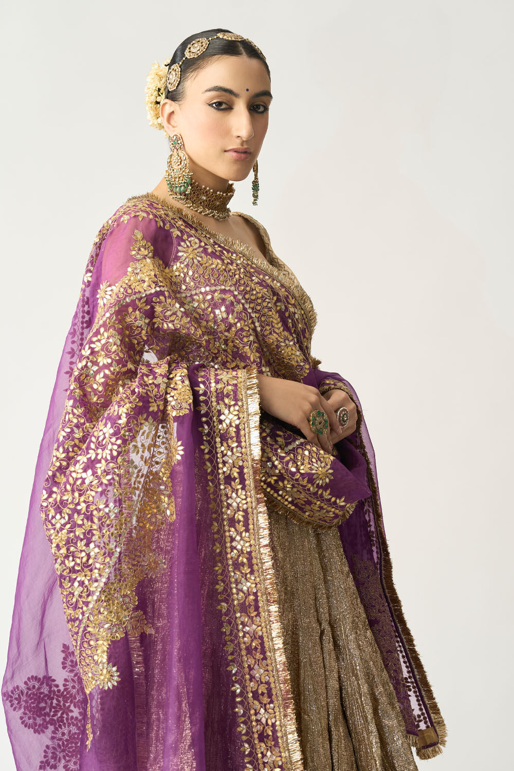 Bengani Dupatta Dhoop Chao Sona Chandi Lehenga Set