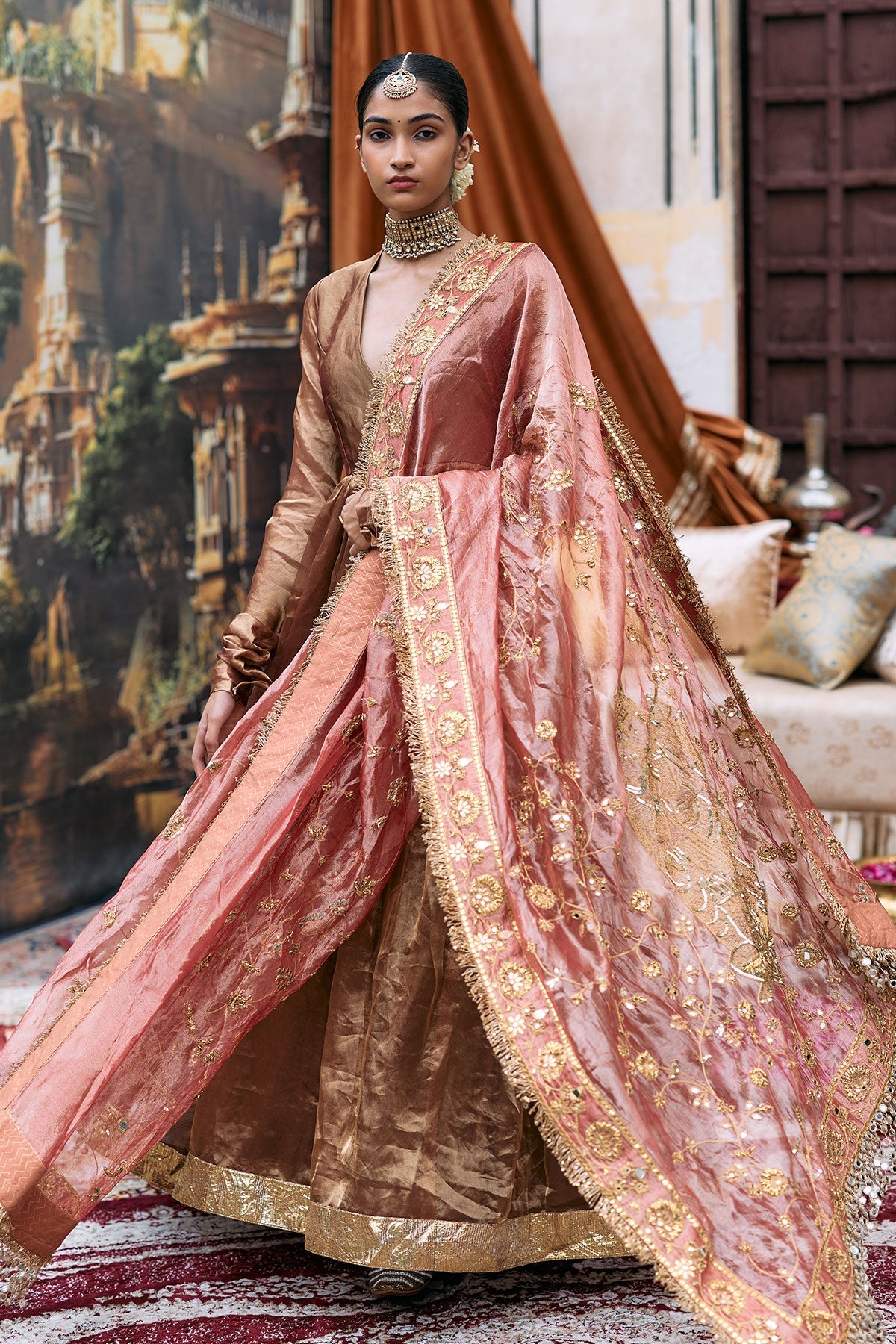 Kanthi Anarkali and Radha Krishna Dupatta Set