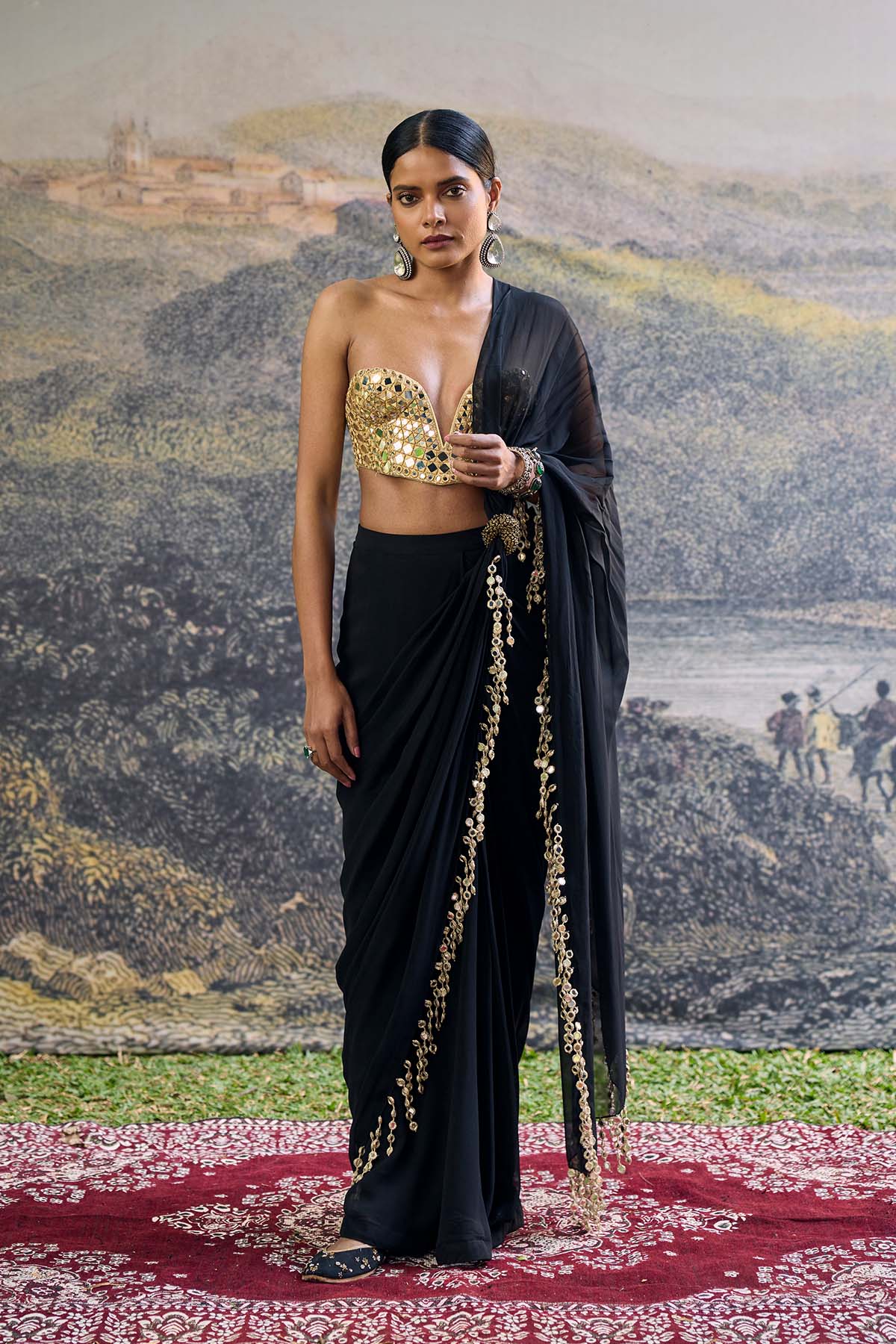 Shyama Mirror Pre-Draped Saree Set