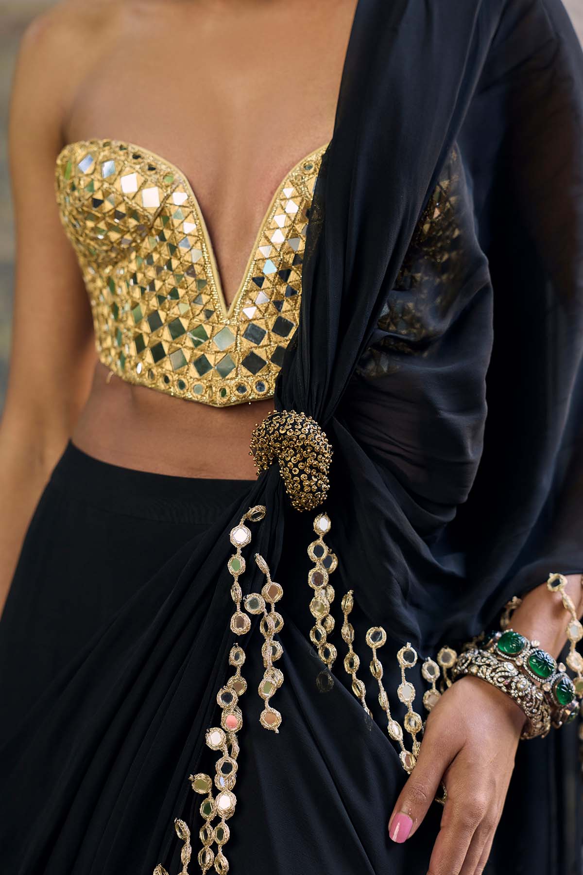 Shyama Mirror Pre-Draped Saree Set