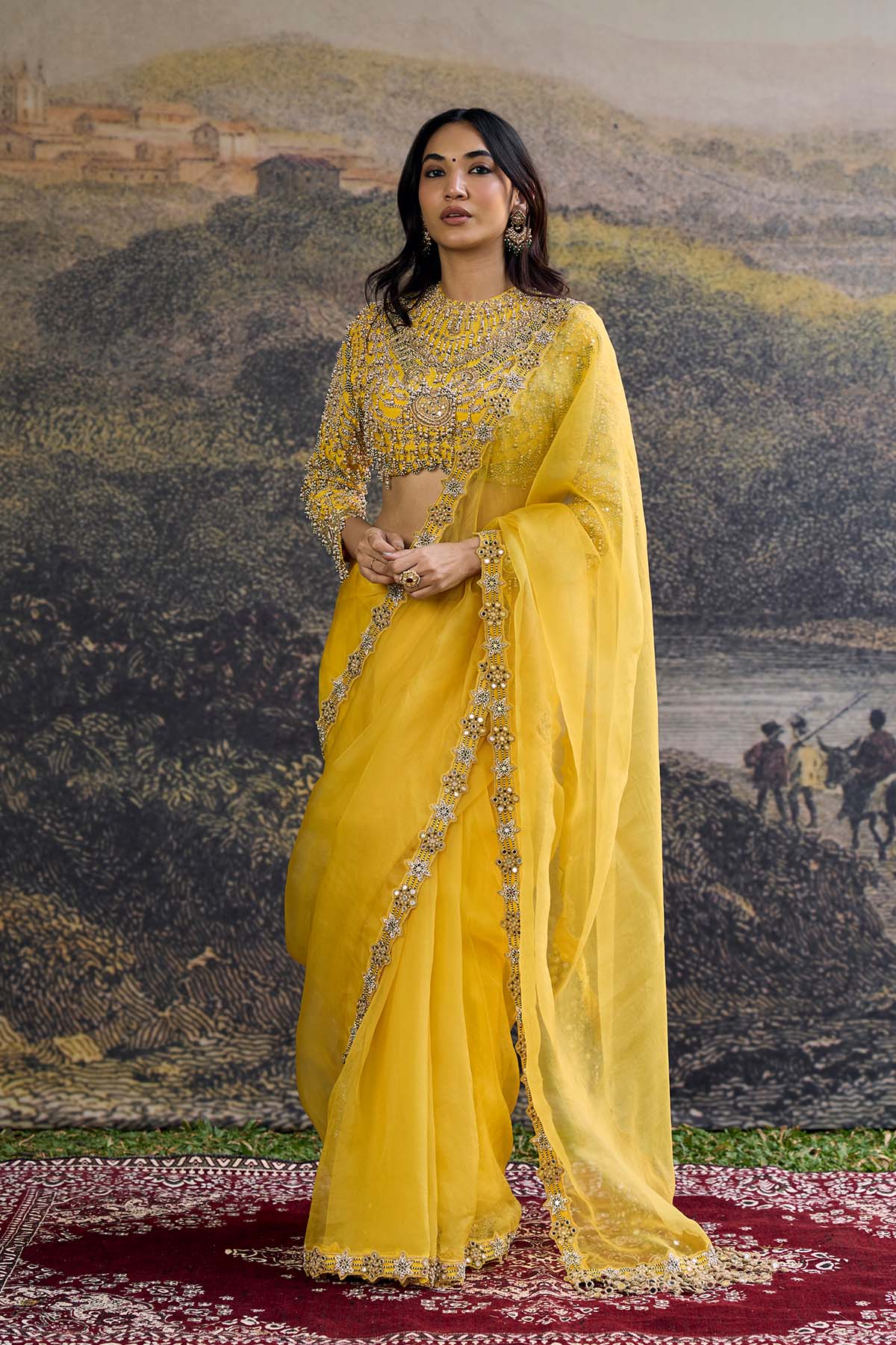 Peela Tara Organza Saree Set