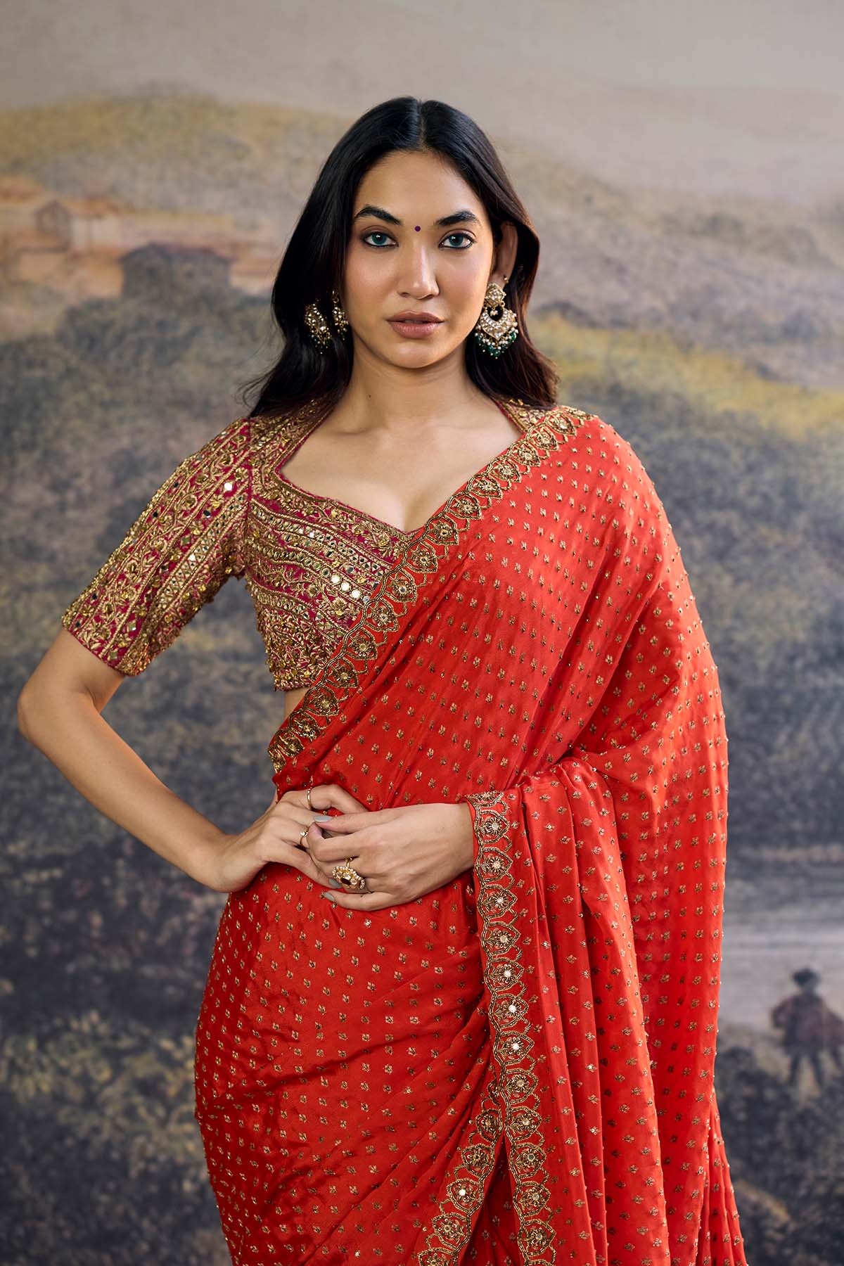 Surahi Rang Handloom Saree Set