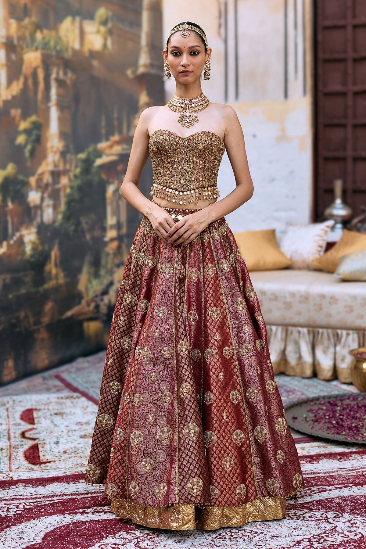 Arunima Lehenga Set with Chhavi Jaal Veil