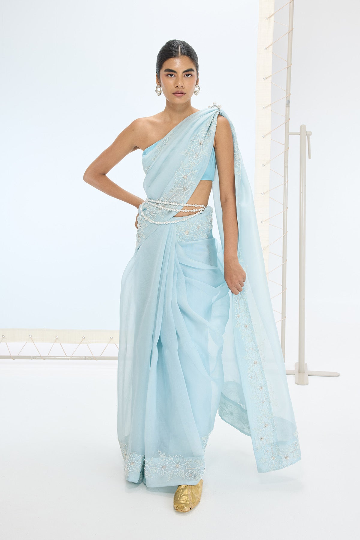 The Luna Saree in Aqua Green