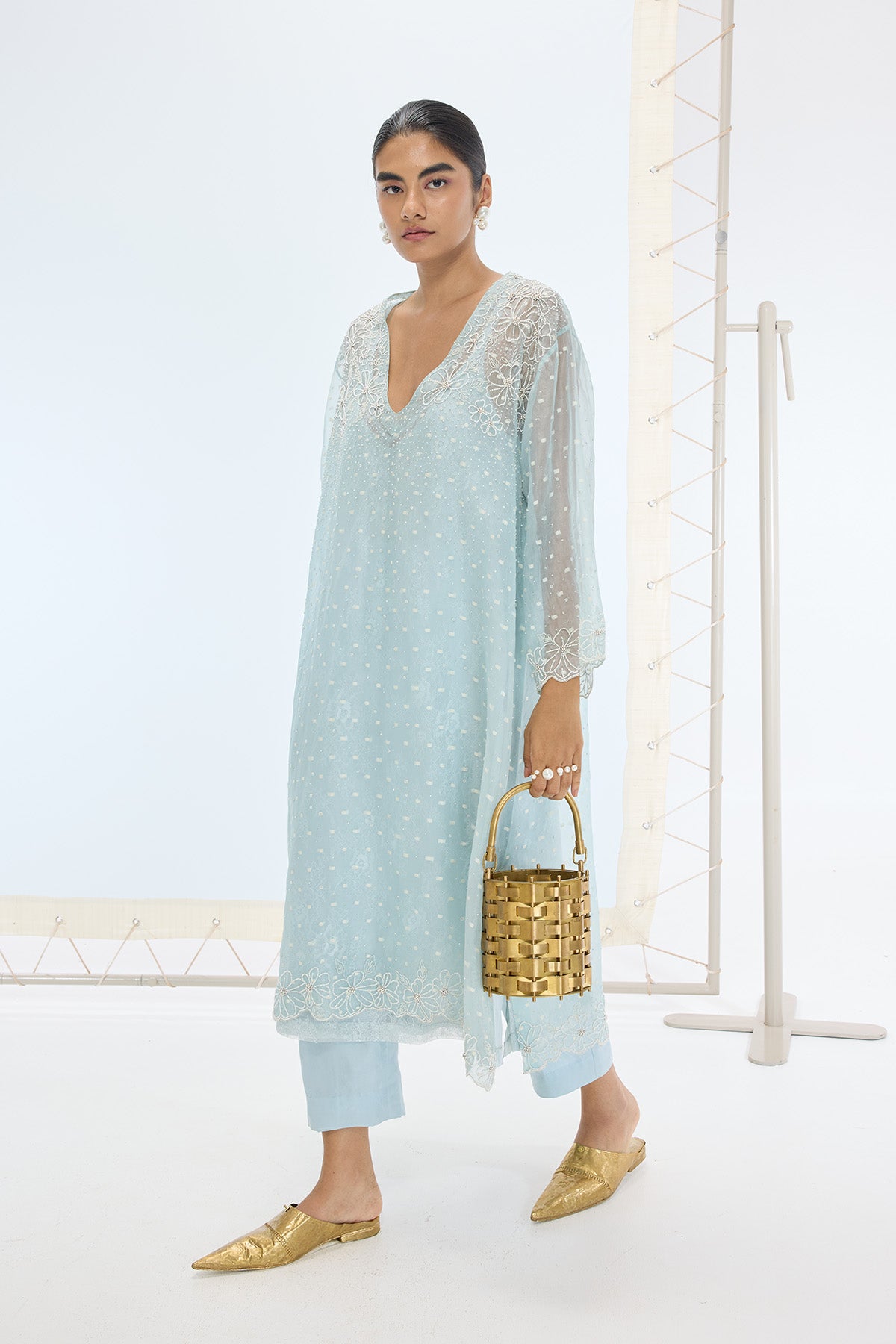 The Lily Kurta Set in Aqua Green
