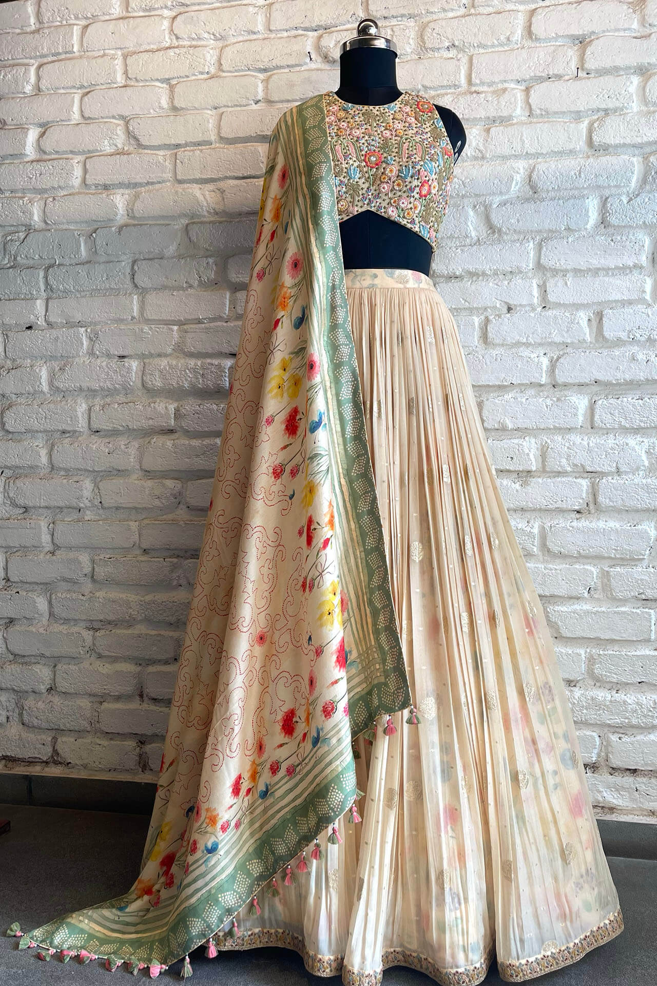 Beige Organza Lehenga