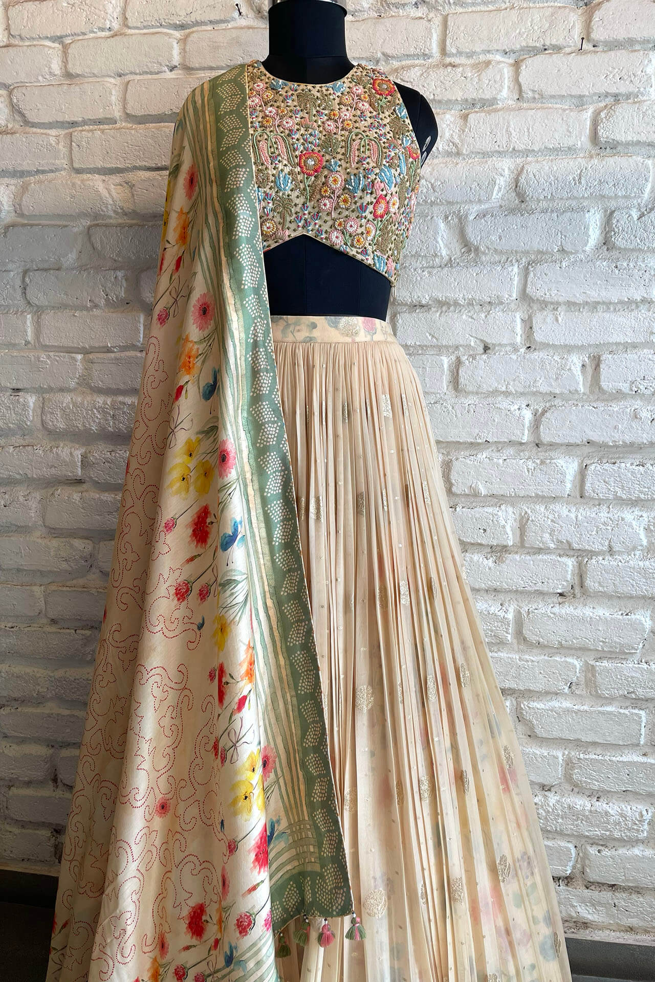 Beige Organza Lehenga