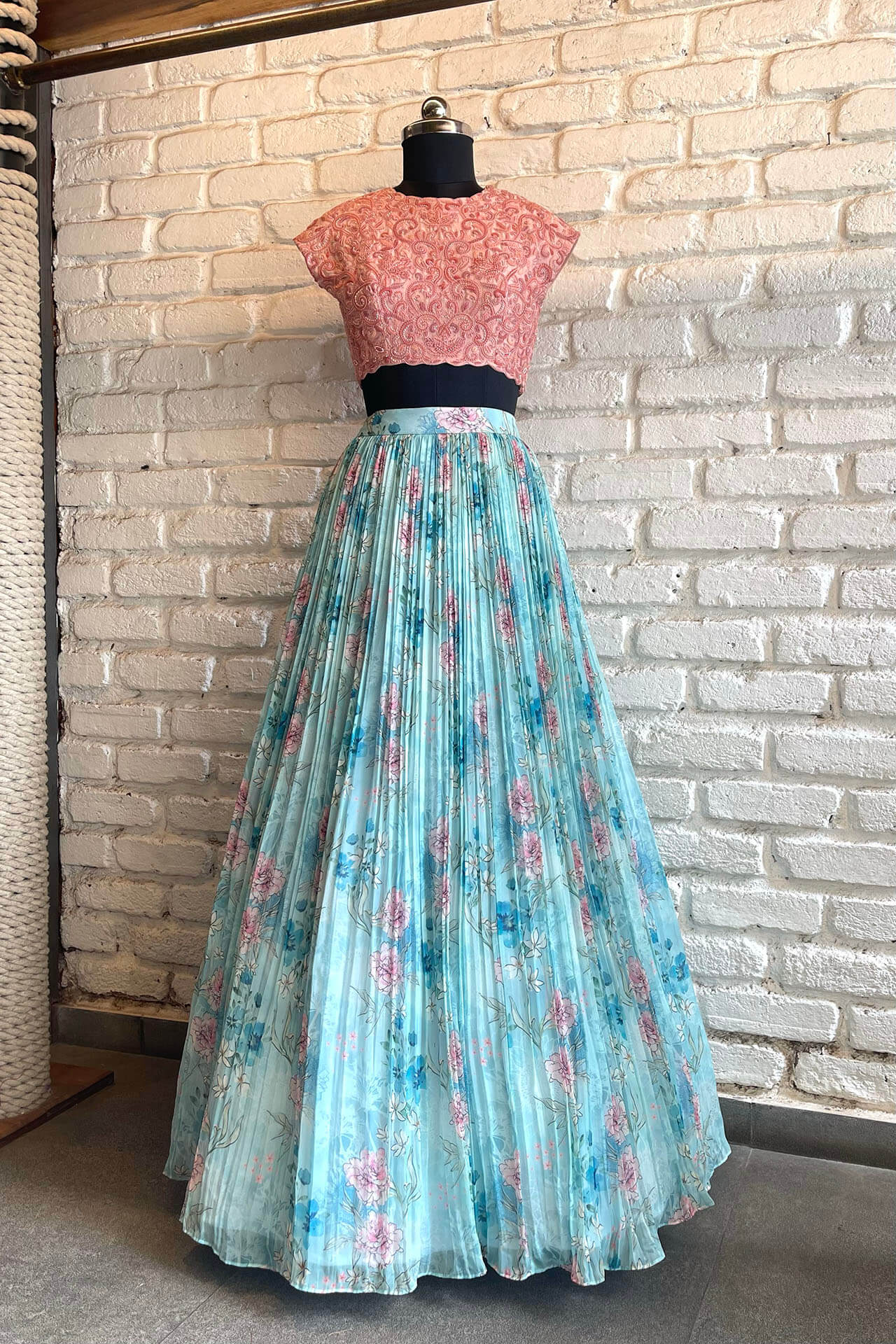 Pink & Blue Croptop Skirt