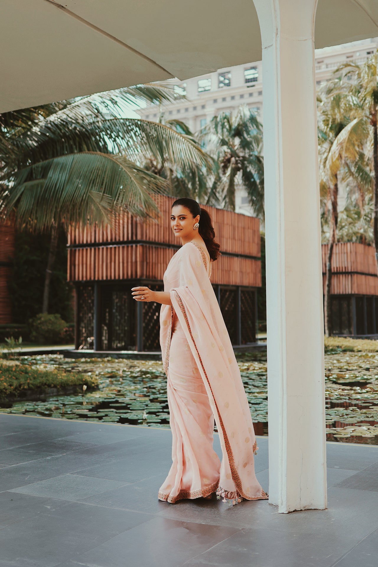 Peach & Gold Organza Saree