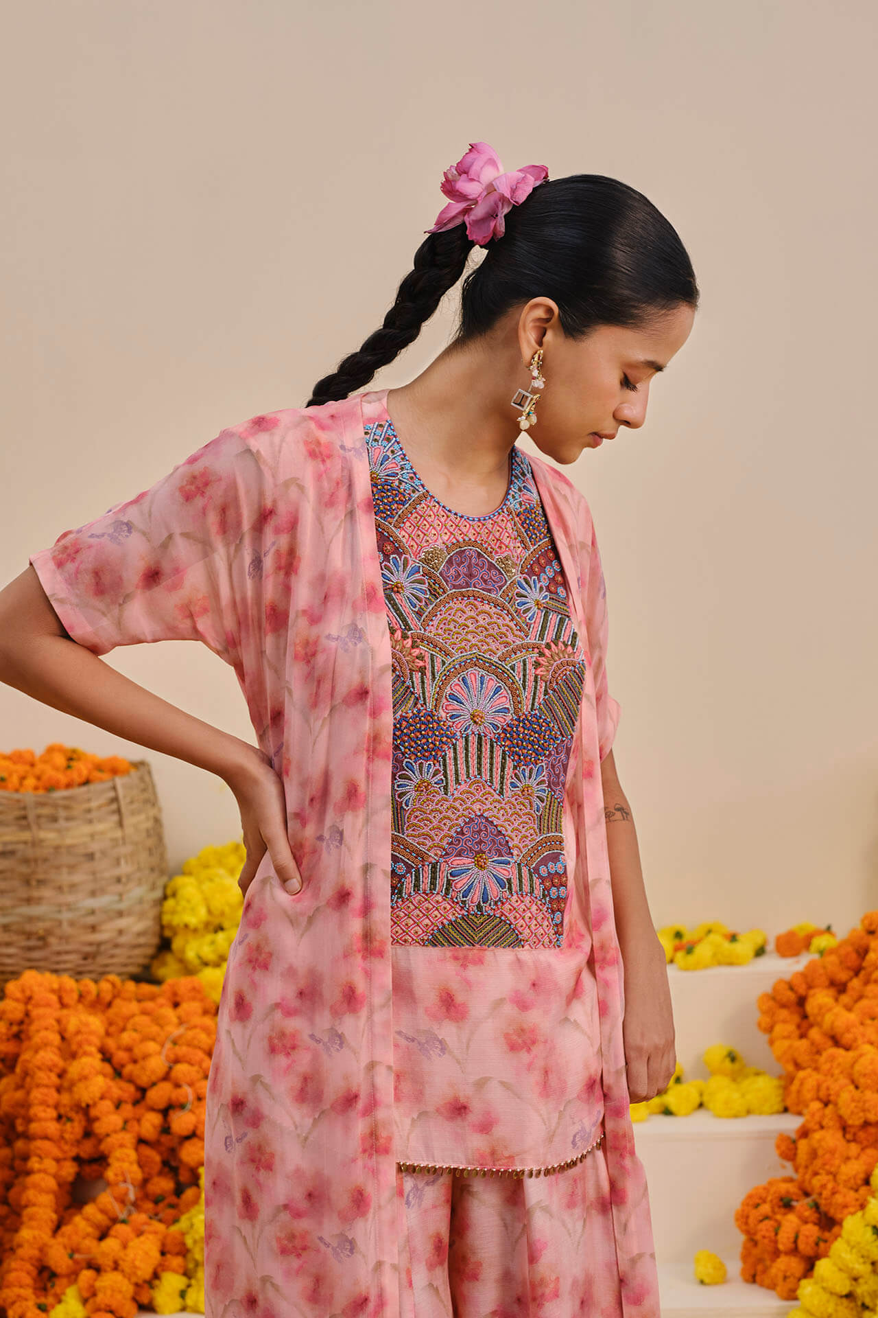 Rose Pink Kurta – Cape Set