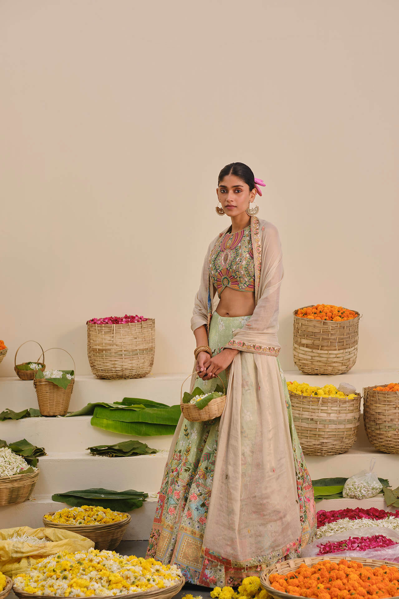 Green Flora Lehenga