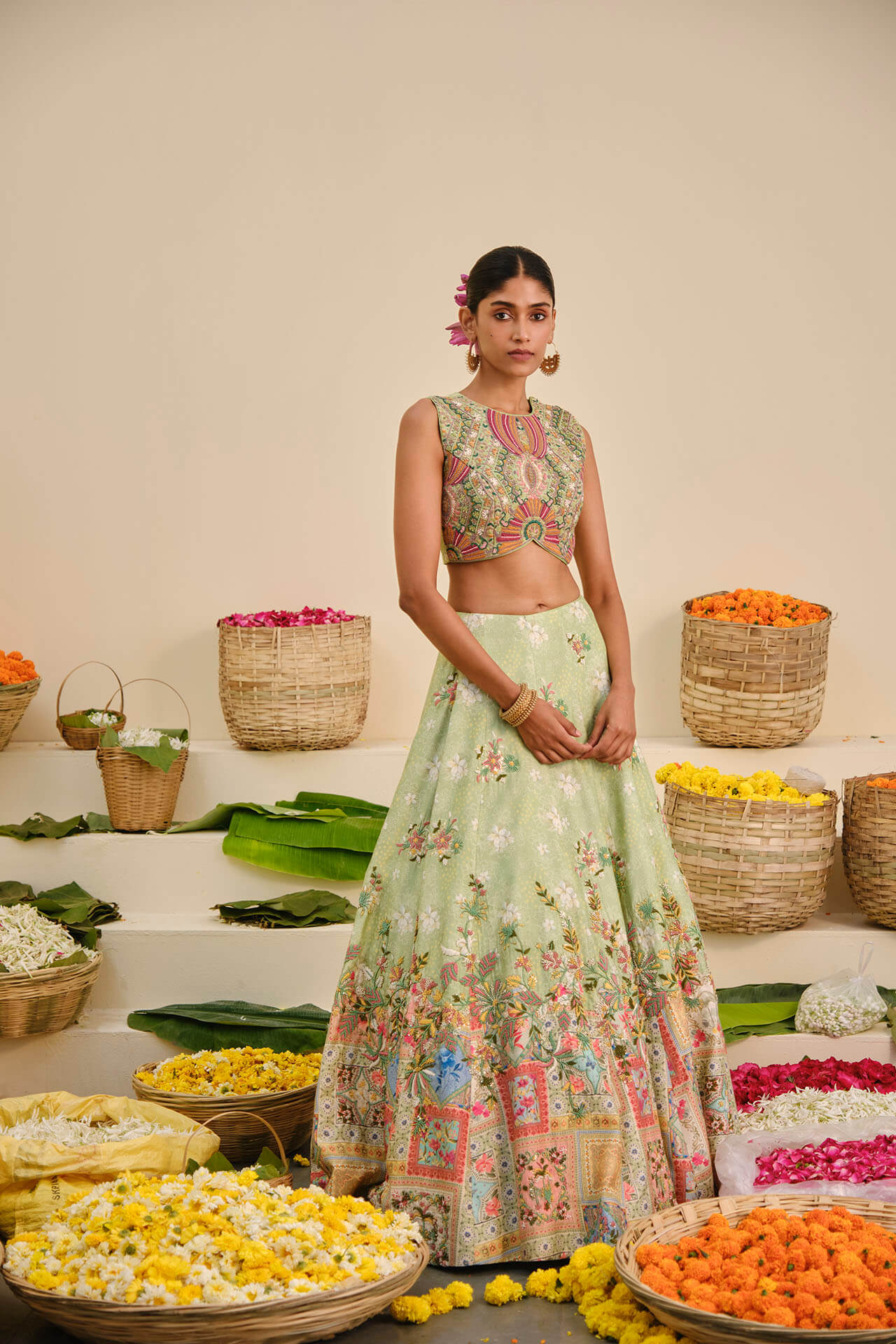 Green Flora Lehenga