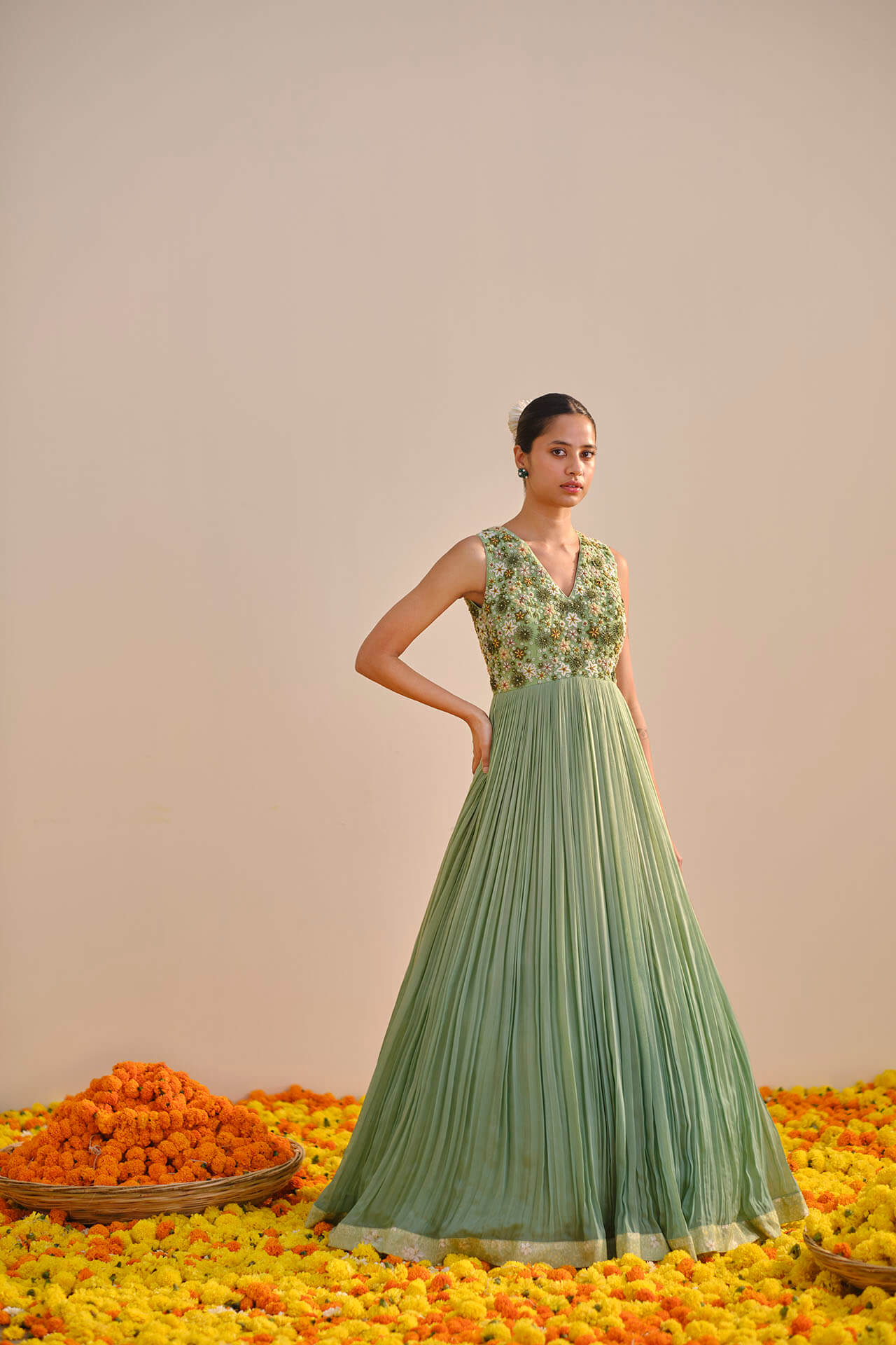Green shaded gown