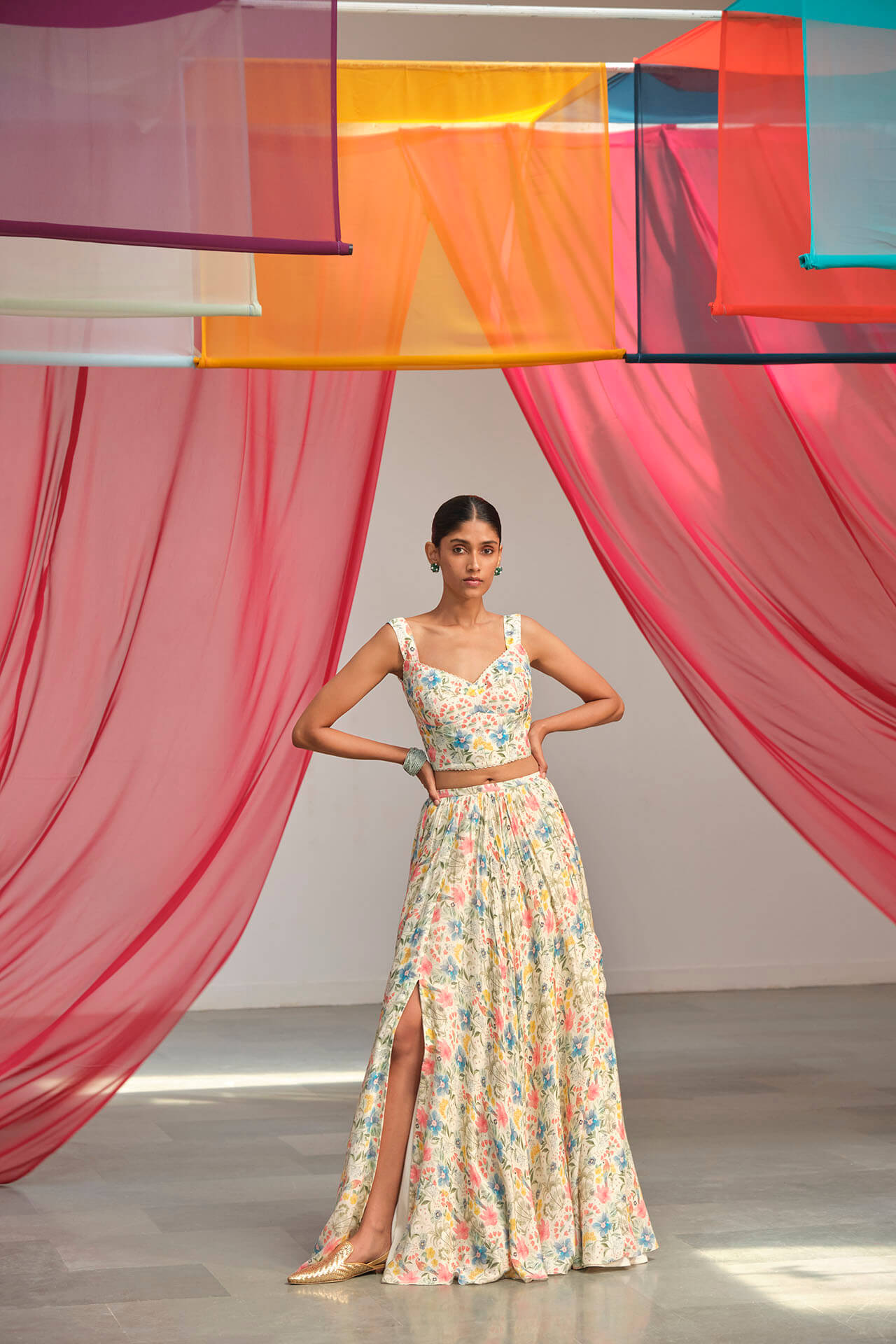 Tropical white lehenga