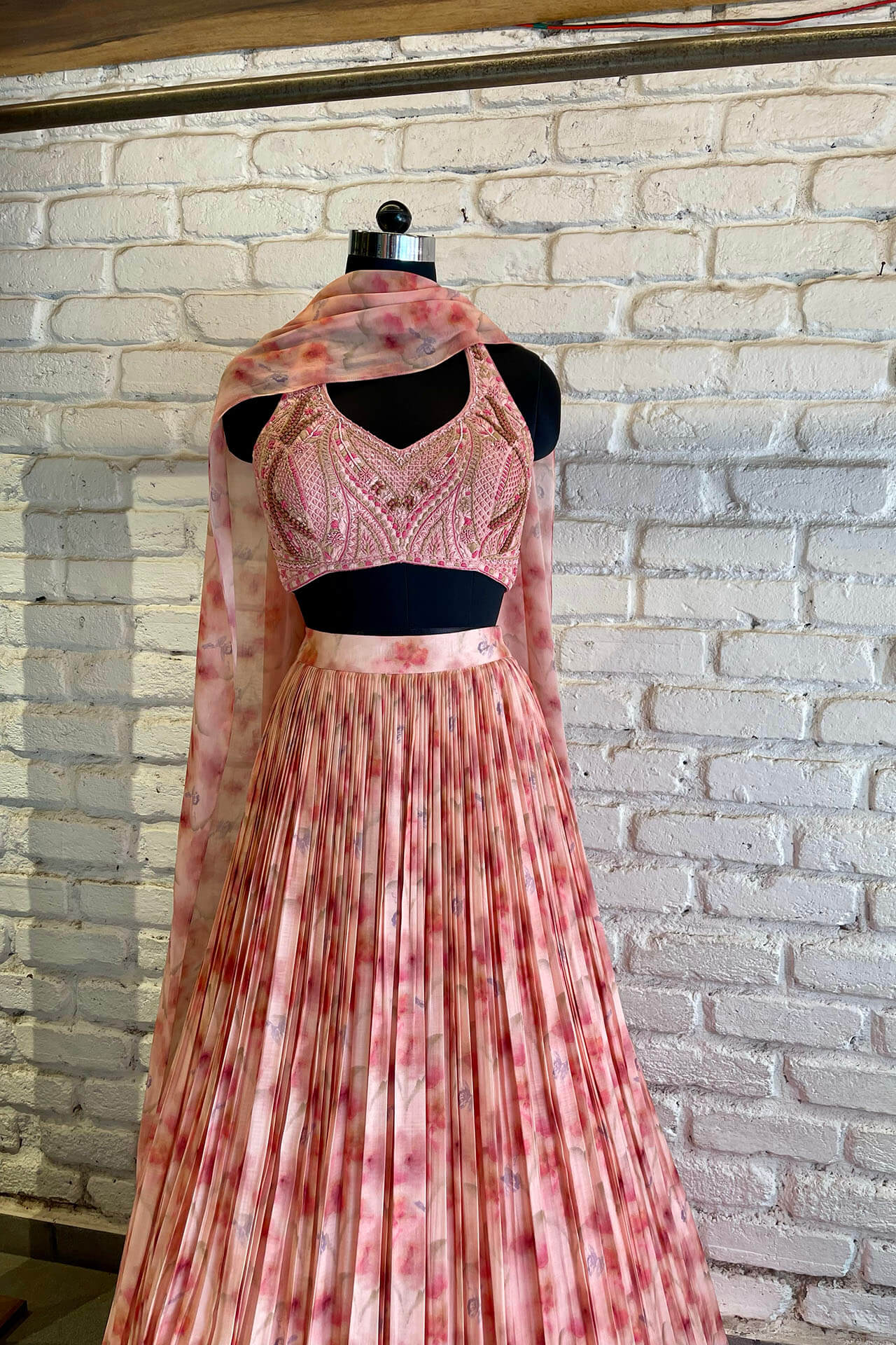 Pink Halter Lehenga Set