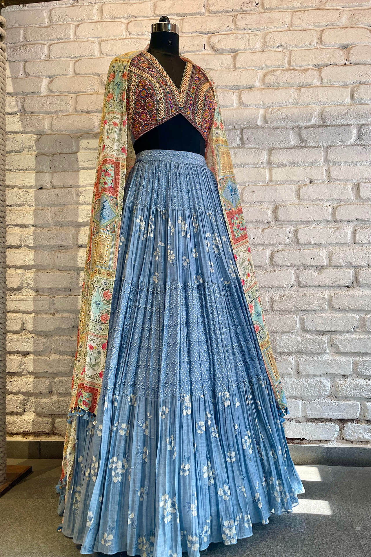 Blue Tiered Lehenga