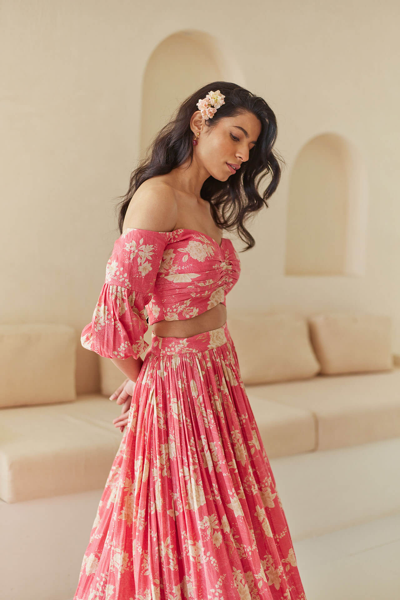 Floral Cold Shoulder Lehenga