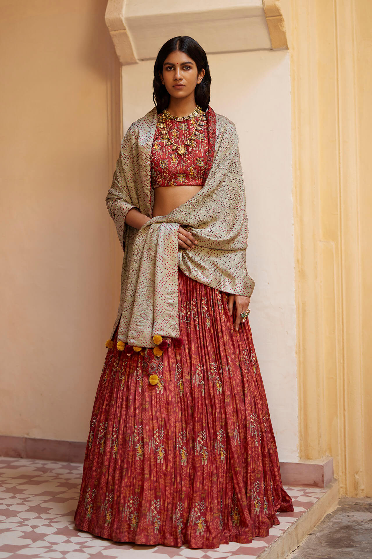 Sukoon Coord Lehenga With Bandhani Dupatta.